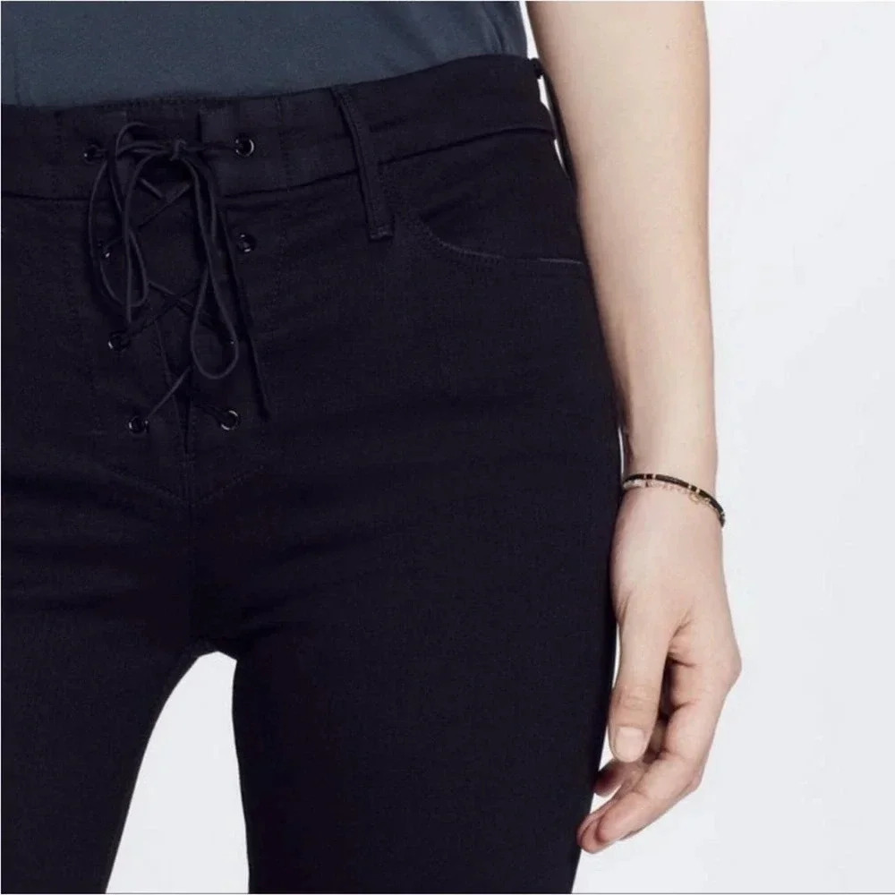 MOTHER High Waisted Lace Up Looker Skinny Jeans Not Guilty Black Stretch Size 29